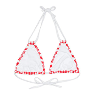 Women's Red Gingham Triangle Bikini Top, Mix and Match July 4th Swimwear Swimsuit Tops Berry Jane