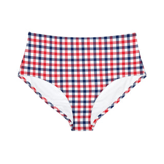 Classic Red, White & Blue Check Mid-Rise Bikini Bottoms Swimsuit Bottoms Berry Jane