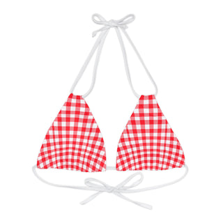 Women's Red Gingham Triangle Bikini Top, Mix and Match July 4th Swimwear Swimsuit Tops Berry Jane