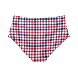 Classic Red, White & Blue Check Mid-Rise Bikini Bottoms Swimsuit Bottoms Berry Jane