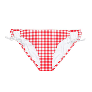 Women's Side Tie Bikini Bottom, Red Gingham July 4th Swimwear Swimsuit Bottoms Berry Jane