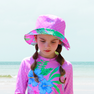 Women's or Kids Reversible Sun Hat Bucket Hat, Pink Beach Bliss Bucket Hats Berry Jane™
