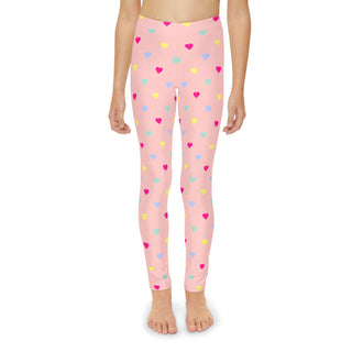 Girls Pastel Pink Hearts Leggings, Retro 80s All Over Prints Berry Jane