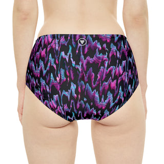 High-Waist Bikini Bottom, Moderate Coverage, Abstract Swimsuit Bottoms Berry Jane