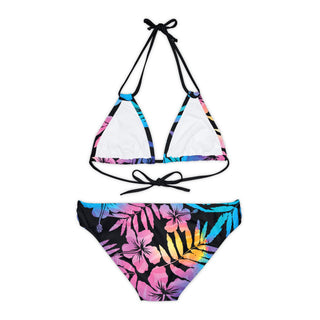 Women's Hawaiian Floral Hibiscus Bikini Set, Ombre Rainbow 2 Pc Set 2 Pc Swimsuit Set Berry Jane