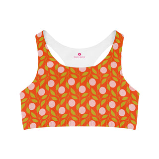 UPF Seamless Sports Bra, Swim Top - Orange Mod Bohemian Floral Sports Bra Berry Jane