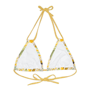 Women's Yellow 60s Mod Floral Triangle Bikini Top Swimsuit Tops Berry Jane