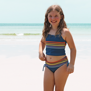Girls 2-pc Tankini Bikini Bathing Suit, 70s Vintage Retro Stripe Kids Swimwear Berry Jane™
