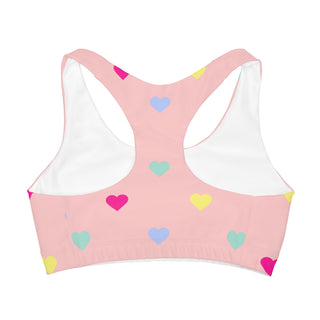 Girls' Pink Pastel Hearts Seamless Sports Bra All Over Prints Berry Jane