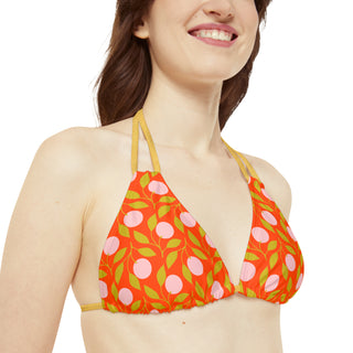 Strappy Triangle Bikini Top, 70s Mod Bohemian Floral Swimsuit Tops Berry Jane