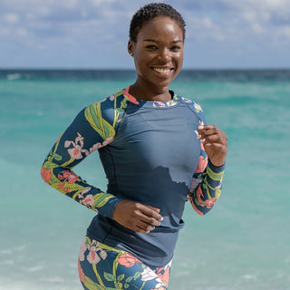 Women's UPF 50 Rash Guard Swim Shirt - Blue Seychelles Floral Rash Guards & Swim Shirts Berry Jane™