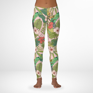 Women's Low, Mid-Rise UPF 50 Swim Leggings, Vintage Tropical Floral Swim leggings Berry Jane™