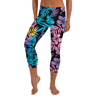 Women's Swim Capri Leggings, UPF 40 Hawaiian Floral Hibiscus Swim leggings Berry Jane™