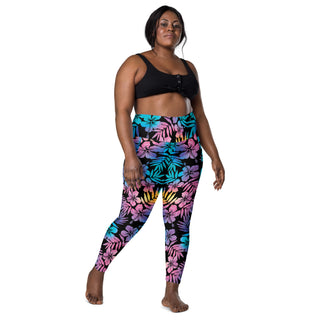 Women's 7/8 length Swim Leggings, Paddle Board Swimming Pants, Pockets Hawaiian Hibiscus Swim leggings Berry Jane™