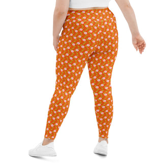 UPF Sun Protective Plus Size Active Yoga Leggings, Mod Orange Fruit Yoga Leggings Berry Jane™