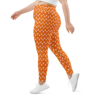 UPF Sun Protective Plus Size Active Yoga Leggings, Mod Orange Fruit Yoga Leggings Berry Jane™