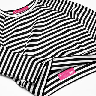 UPF 50+ Long Sleeve Cropped Rashguard, Black White Stripes Rash Guards & Swim Shirts Berry Jane™
