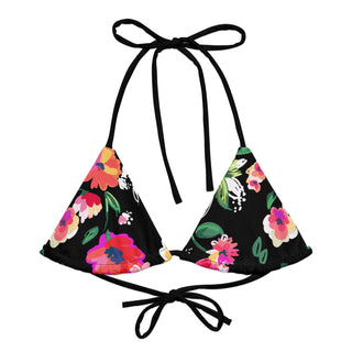 Recycled string bikini top, Rose Garden (Black) Swimsuit Tops Berry Jane™