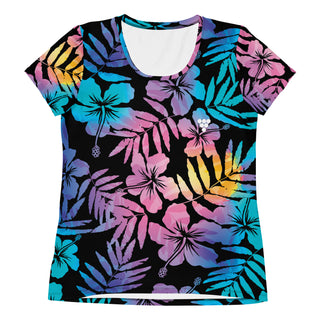 Women's Pickleball Athletic Dry-Wick T-shirt, Ombre Hawaiian Hibiscus T-Shirts Berry Jane™
