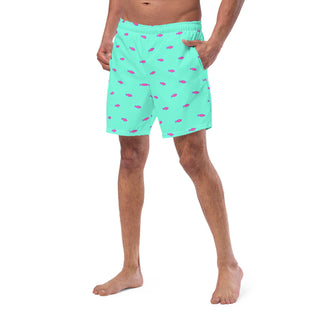 Men's 7" Inseam Turquoise Hot Pink Fish Swim Trunks Swim Trunks Berry Jane™