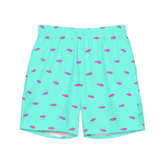 Men's 7" Inseam Turquoise Hot Pink Fish Swim Trunks Swim Trunks Berry Jane™