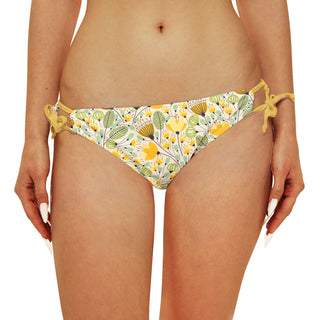 Women's Yellow 60s Mod Floral Tie Side Tie Bikini Bottom Swimsuit Bottoms Berry Jane