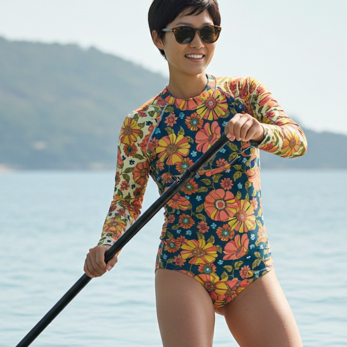 Women's All-over Chinoiserie Print Rash Guard | UPF 50 Sun Protection | Vintage Floral main image 1