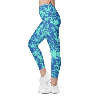 7/8 Length Cross Waistband Swim Surf Leggings w/Pockets - Turquoise  Blue Swim leggings Berry Jane™