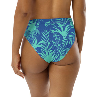 Tropical Palms Turquoise Blue Recycled High-Waisted Bikini Bottom Swimsuit Bottoms Berry Jane™