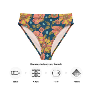 High Rise Eco-Friendly Recycled Bikini Bottom - 70s Vintage Floral Swimsuit Bottoms Berry Jane™