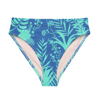 Tropical Palms Turquoise Blue Recycled High-Waisted Bikini Bottom Swimsuit Bottoms Berry Jane™