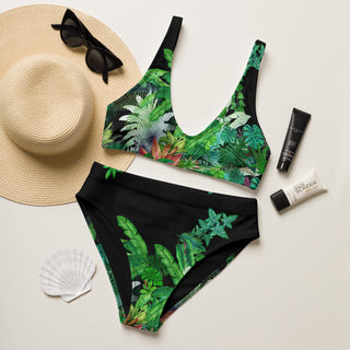 Women's High Waist Cheeky Bikini Set Recycled Fabric - Hawaiian Garden Swimwear Berry Jane™