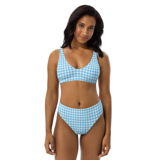 Women's Blue Gingham 2-Pc High-Waist Cheeky Bikini Bralette Set Swimwear Berry Jane™
