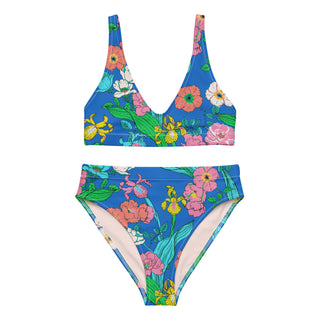 Eco-Friendly Recycled High-Waist Bralette Bikini Set, Electric Blue Paradise 2 Pc Swimsuit Set Berry Jane™