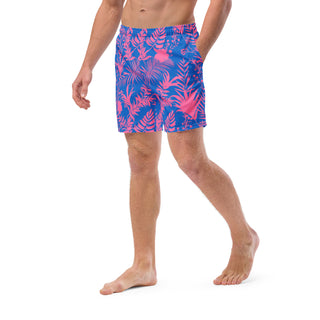 Men's Swim Trunks UPF 50+ Electric Blue Pink Tropical, His Hers Matching Swimwear Swim Trunks Berry Jane™