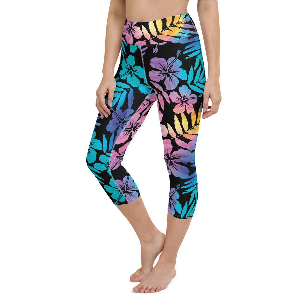 Women Capri Legging Floral Printed High Waisted Plus Size Stretchy