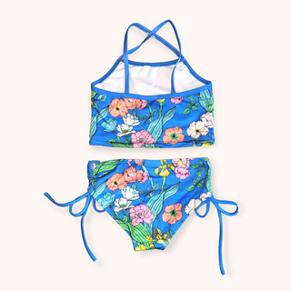 Girls 2-pc Tankini Bikini Bathing Suit, Electric Blue Floral Kids Swimwear Berry Jane™