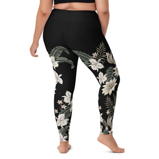 Berry Jane UPF 50 Paddle Board Swim Leggings - Black Hawaiian Lily Swim leggings Berry Jane™