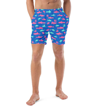 His Hers Matching Couples Swimsuit Set, Bikini + Swim Trunks - Electric Blue Sharks Couples Matching Swimsuit Set Berry Jane™