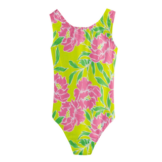 Tween Girls 1-Pc. Swimsuit, Pink Peonies Kids Swimwear Berry Jane™