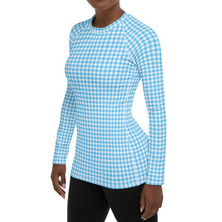 Women's Long Sleeve Gingham Rash Guard Swim Shirt - Blue Rash Guards & Swim Shirts Berry Jane™