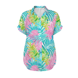 Women's Casual Short Sleeve Button Blouse, Los Cabos Floral Shirts & Tops Berry Jane™