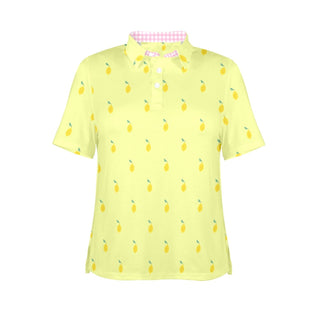 Women's Sunny Lemons Golf Tennis Polo Shirt, Yellow Women's Polo Shirts Berry Jane