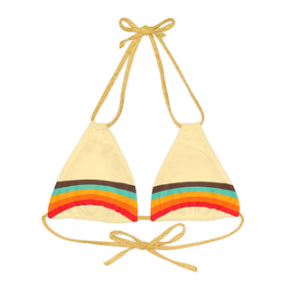 Women's 70s Retro Stripe Vintage Vibes Bikini Top, Mellow Yellow Swimsuit Tops Berry Jane