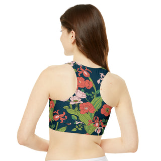 Women's High Neck Crop Bikini Top, Seychelles Floral Swimsuit Tops Berry Jane