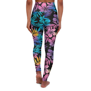 Women's High Waisted Swim Leggings, Floral Hawaiian Hibiscus Swim leggings Berry Jane