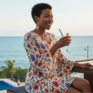 Women’s Boho Mini Dress, Lantern Sleeves - Mexican Floral Dresses Berry Jane