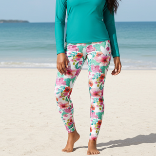 Women's Swim Pants, UPF 50 Surf Swim Paddleboard Leggings - Maui Floral Swim leggings Berry Jane™