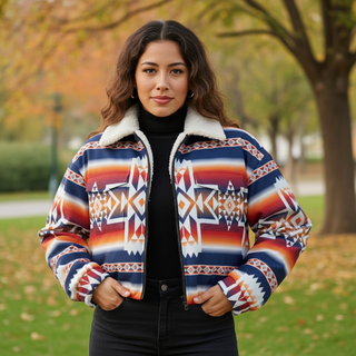 Women’s Southwestern Sherpa-Lined Cropped Jacket – Zip-Up Women's Jackets Berry Jane™