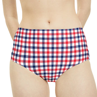 Classic Red, White & Blue Check Mid-Rise Bikini Bottoms Swimsuit Bottoms Berry Jane